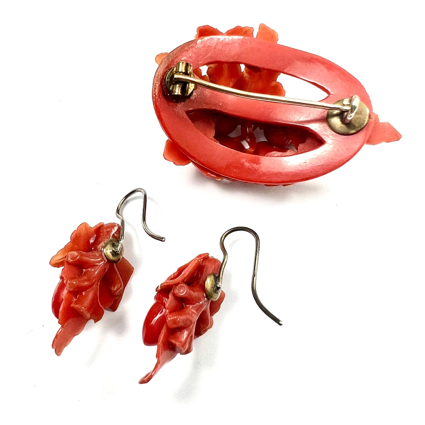 Victorian Coral Celluloid Acorn Earrings
