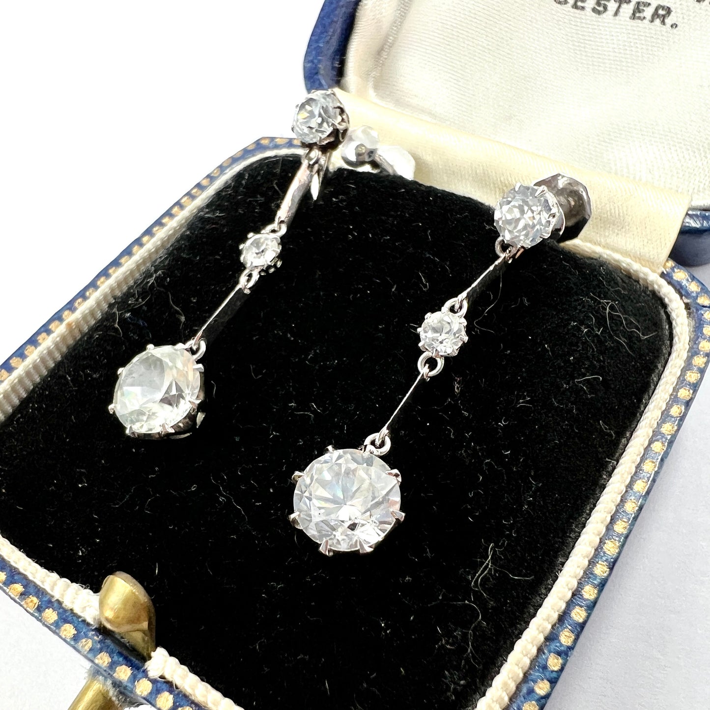 Art Deco Zircon 9CT White Gold Screwback Earrings