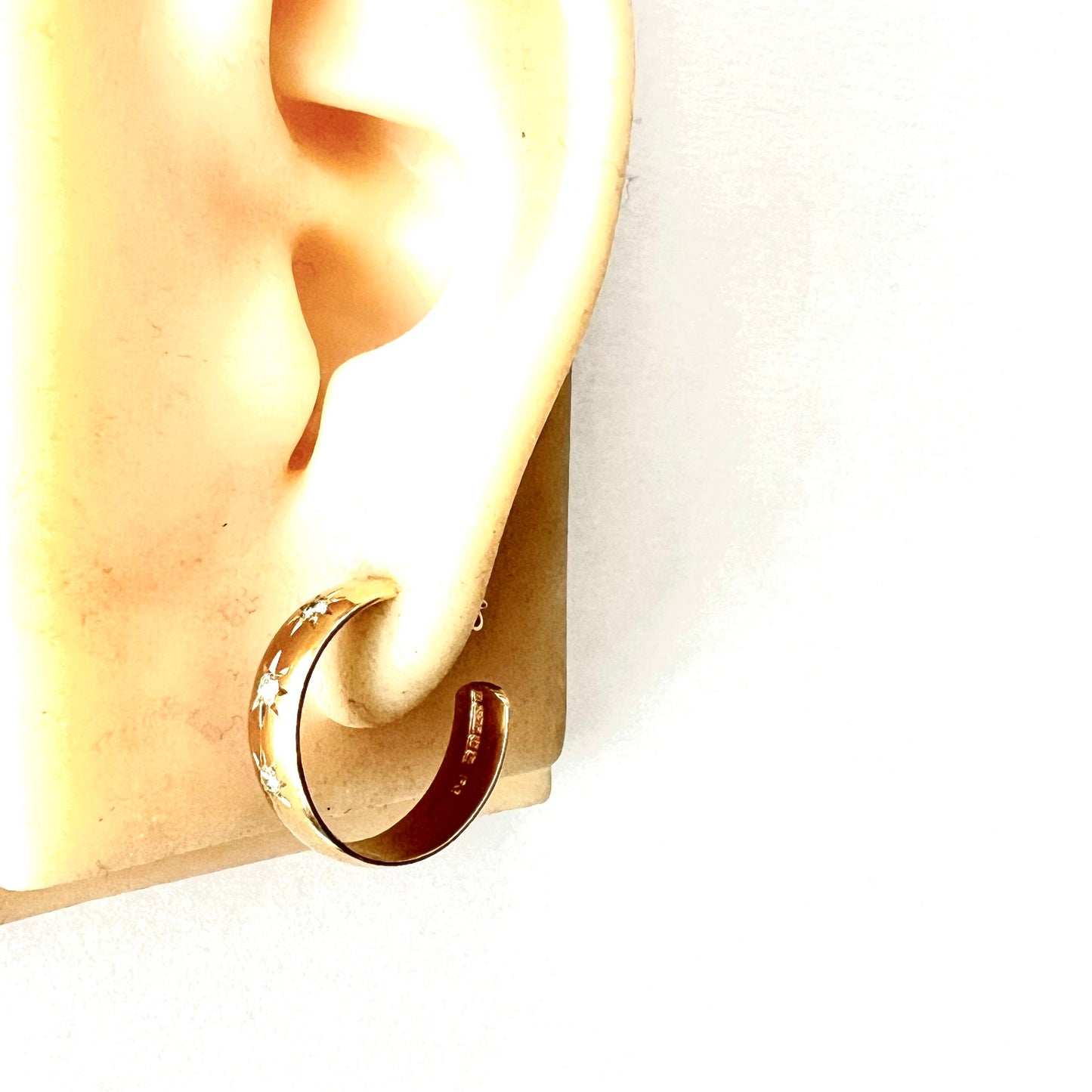 Rare Vintage Star-set Diamond 9CT Gold Hoop Earrings