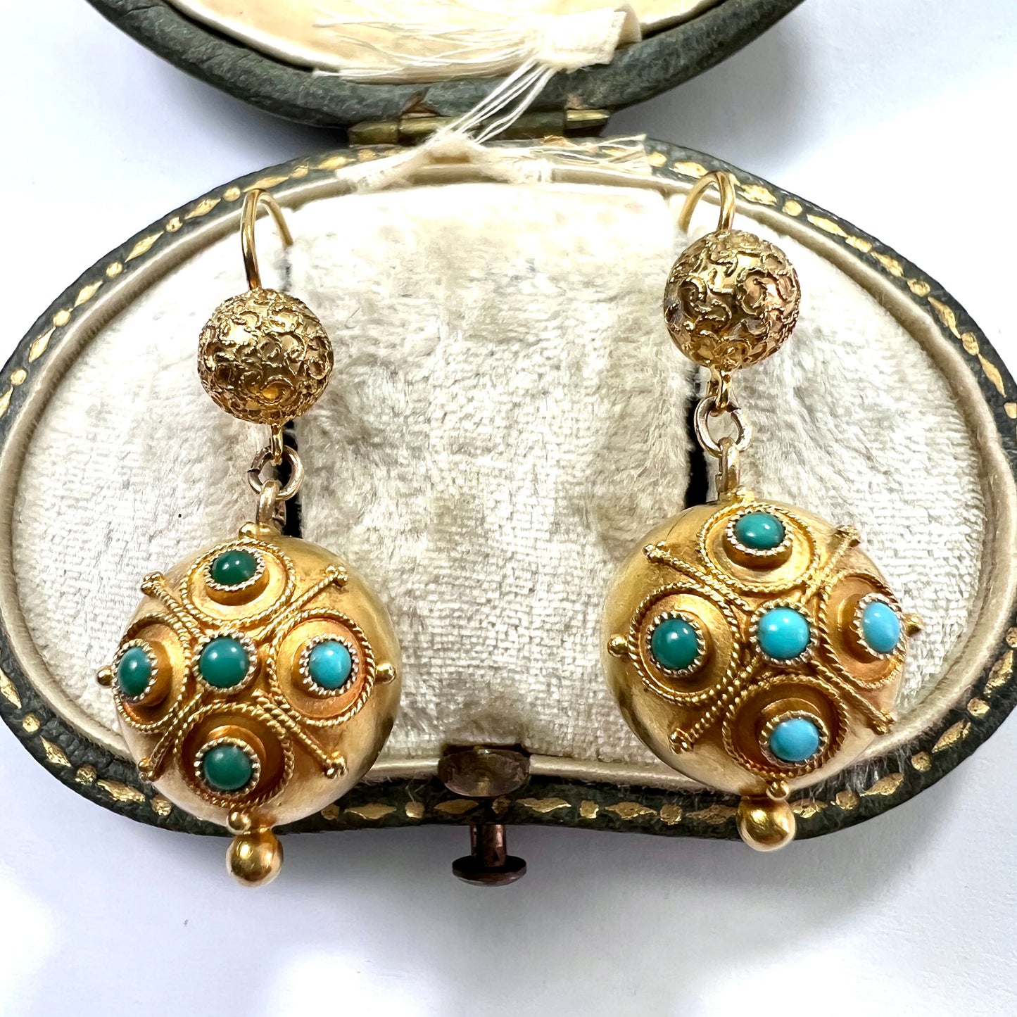Victorian High Carat Gold Turquoise Orb Earrings