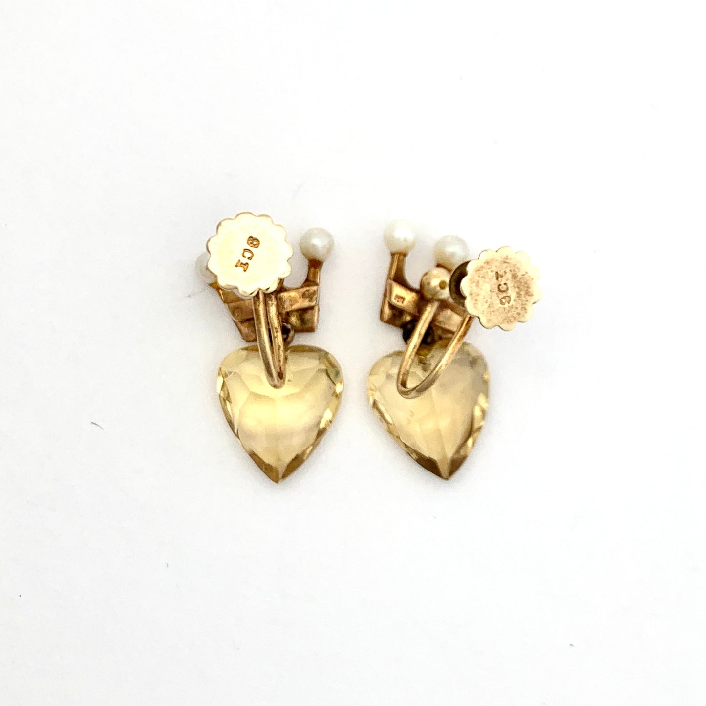 Victorian 9CT Gold Crowned Heart Chrysoberyl and Pearl Luckenbooth Earrings