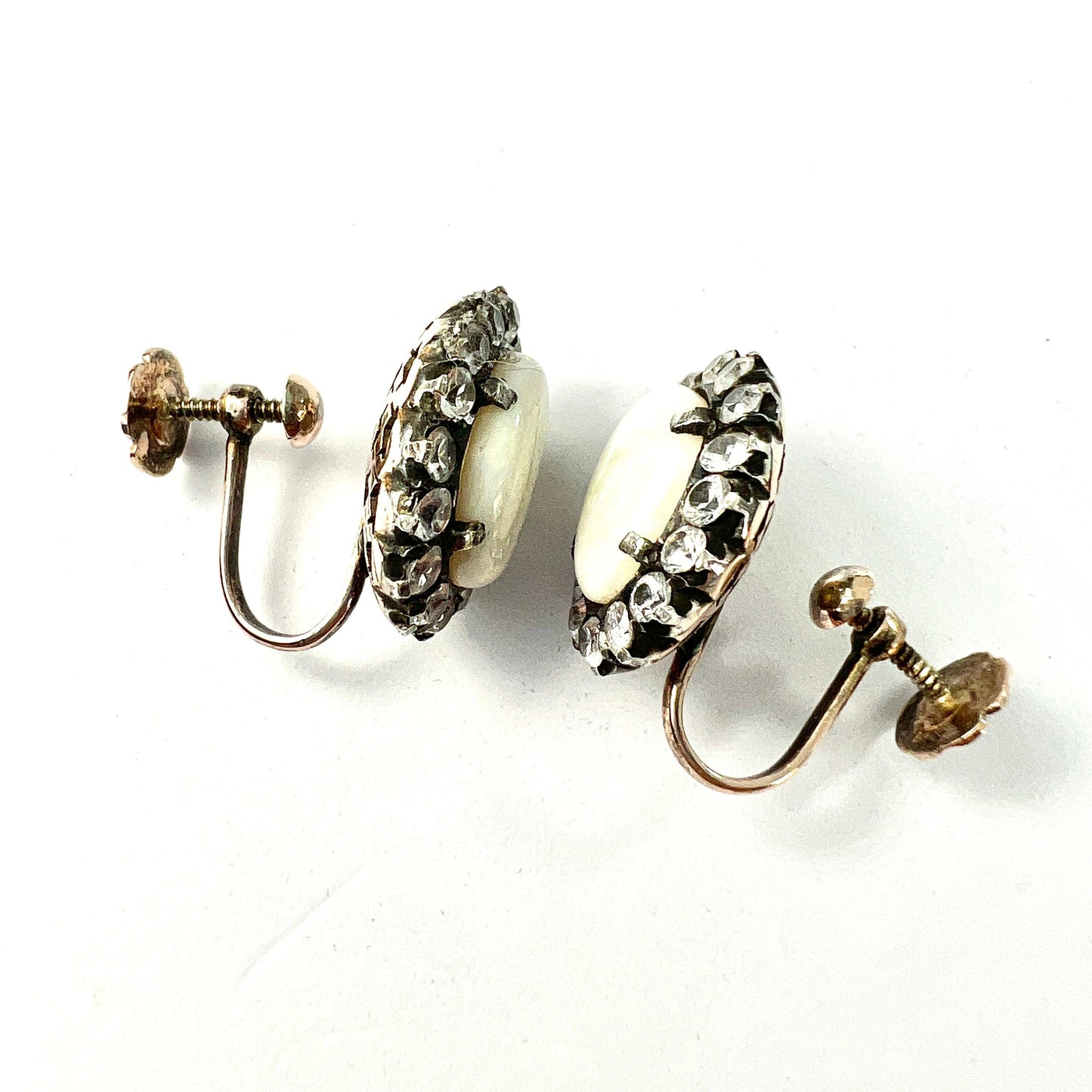 Vintage 9CT Gold Opal and White Sapphire Halo Earrings