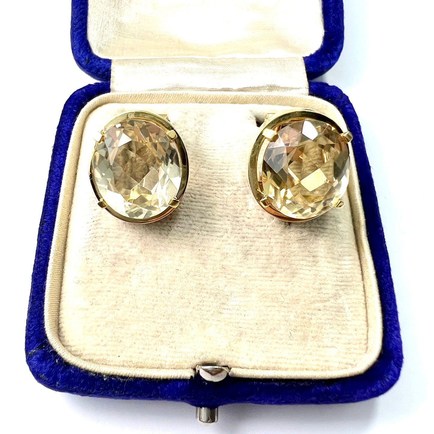 Vintage 18CT Gold Citrine Omega Earrings