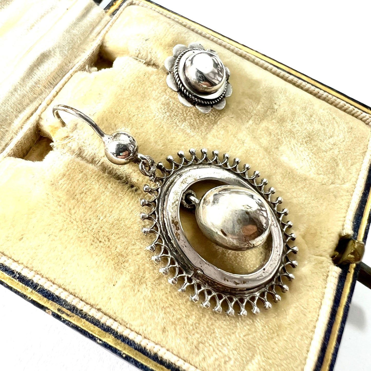 Victorian Mismatch Silver Stud and Drop Earrings