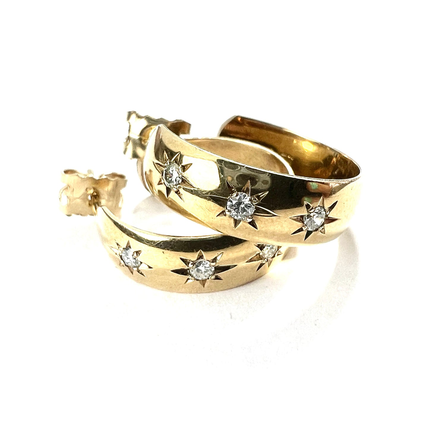 Rare Vintage Star-set Diamond 9CT Gold Hoop Earrings