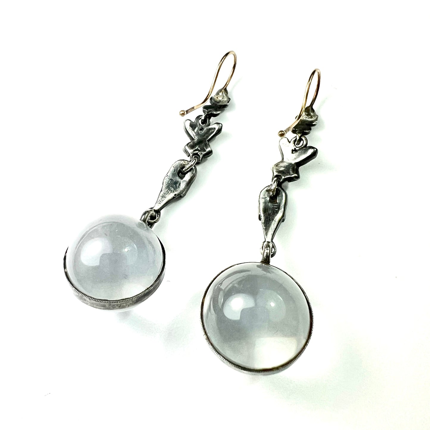 Edwardian Rock Crystal Pools of Light Silver Marcasite Earrings