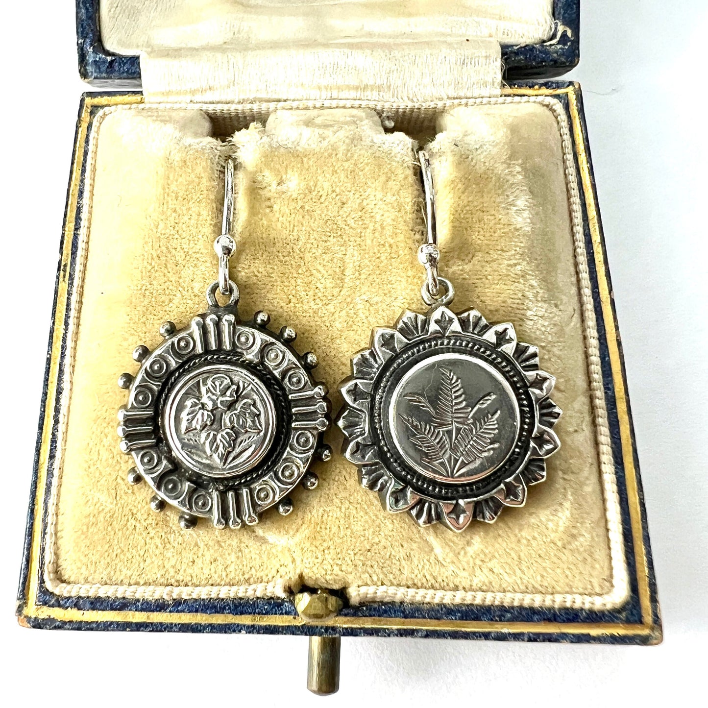 Victorian Aesthetic Period Botanical Mismatch Silver Earrings