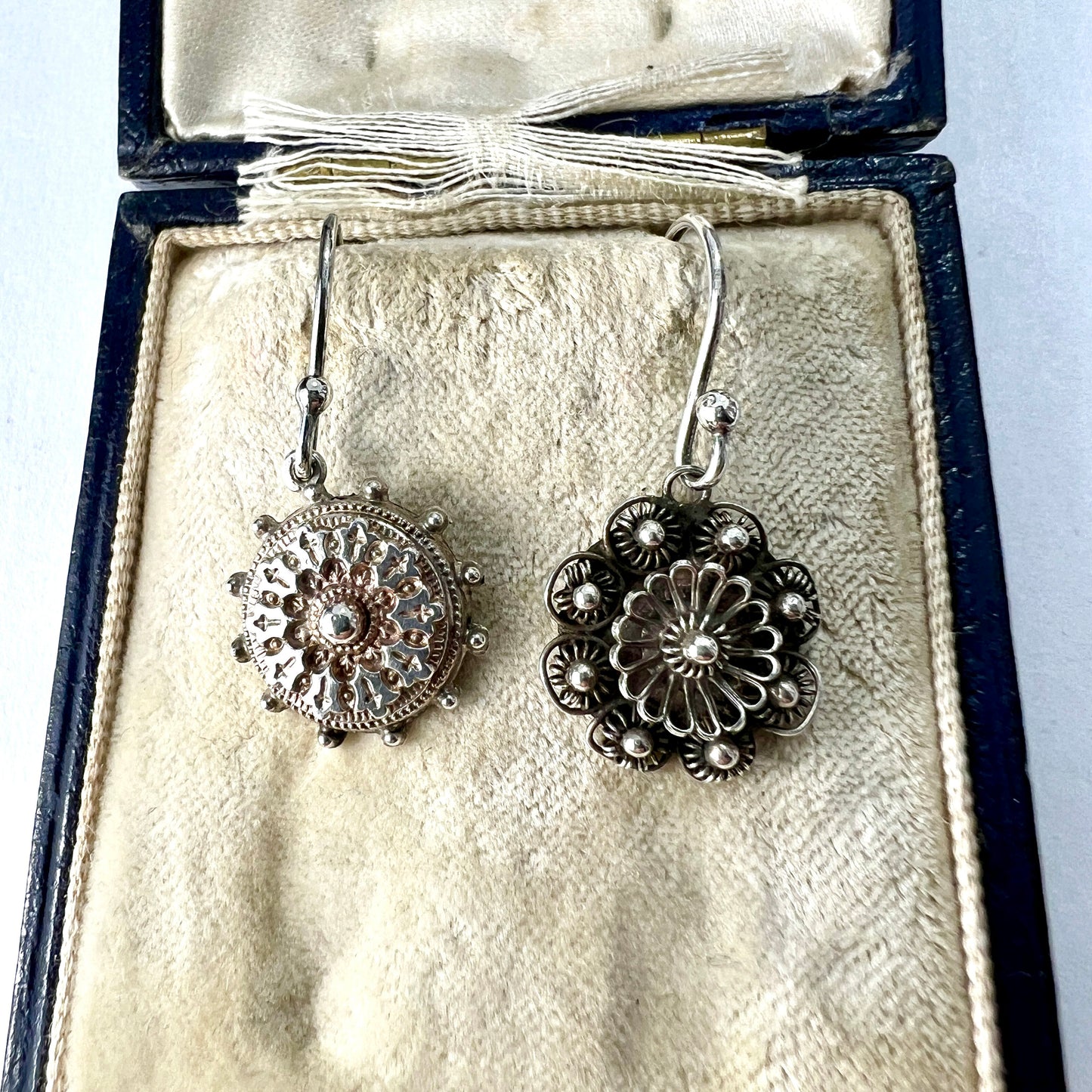 Victorian Mismatch Aesthetic Period Silver Wheel Earrings