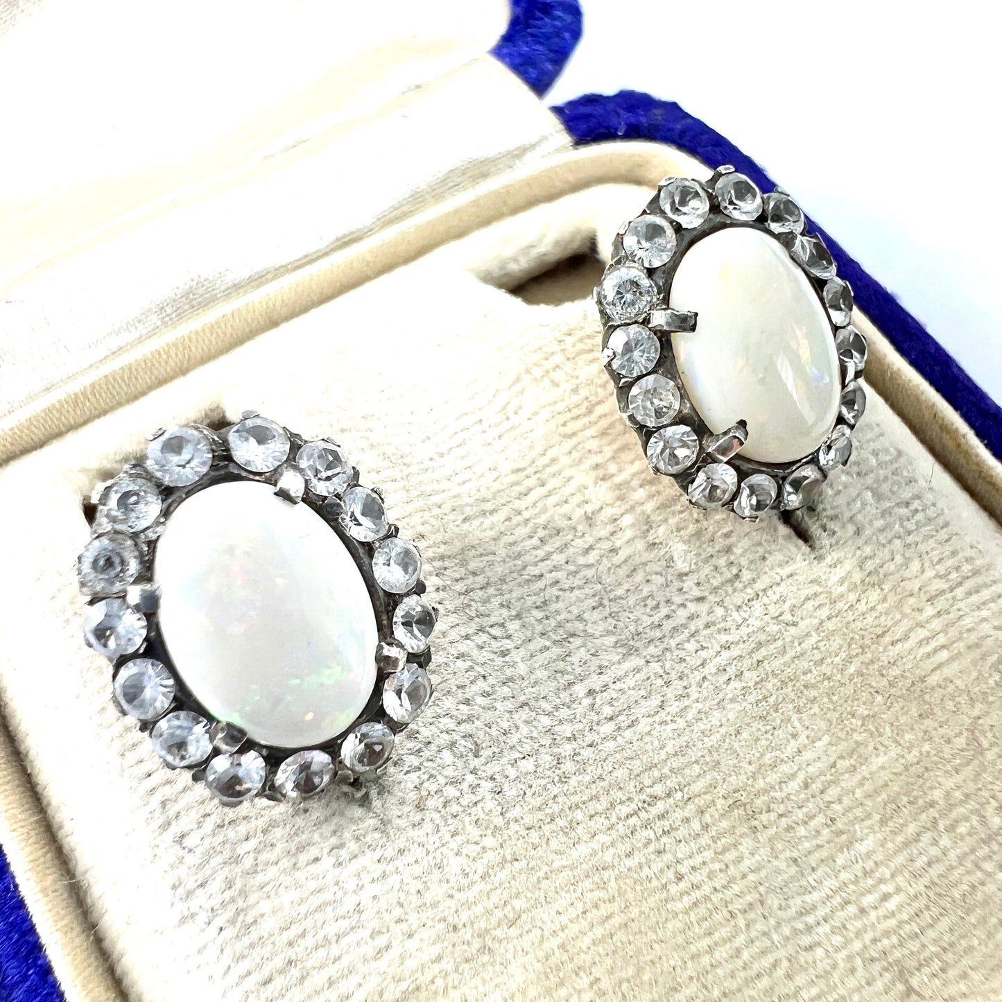 Vintage 9CT Gold Opal and White Sapphire Halo Earrings