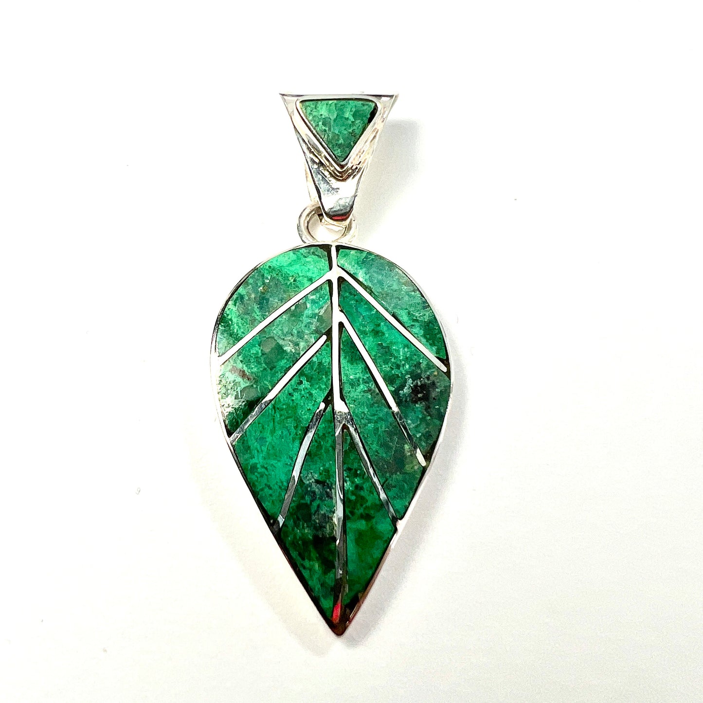 Vintage Malachite Leaf Sterling Silver Earrings and Pendant