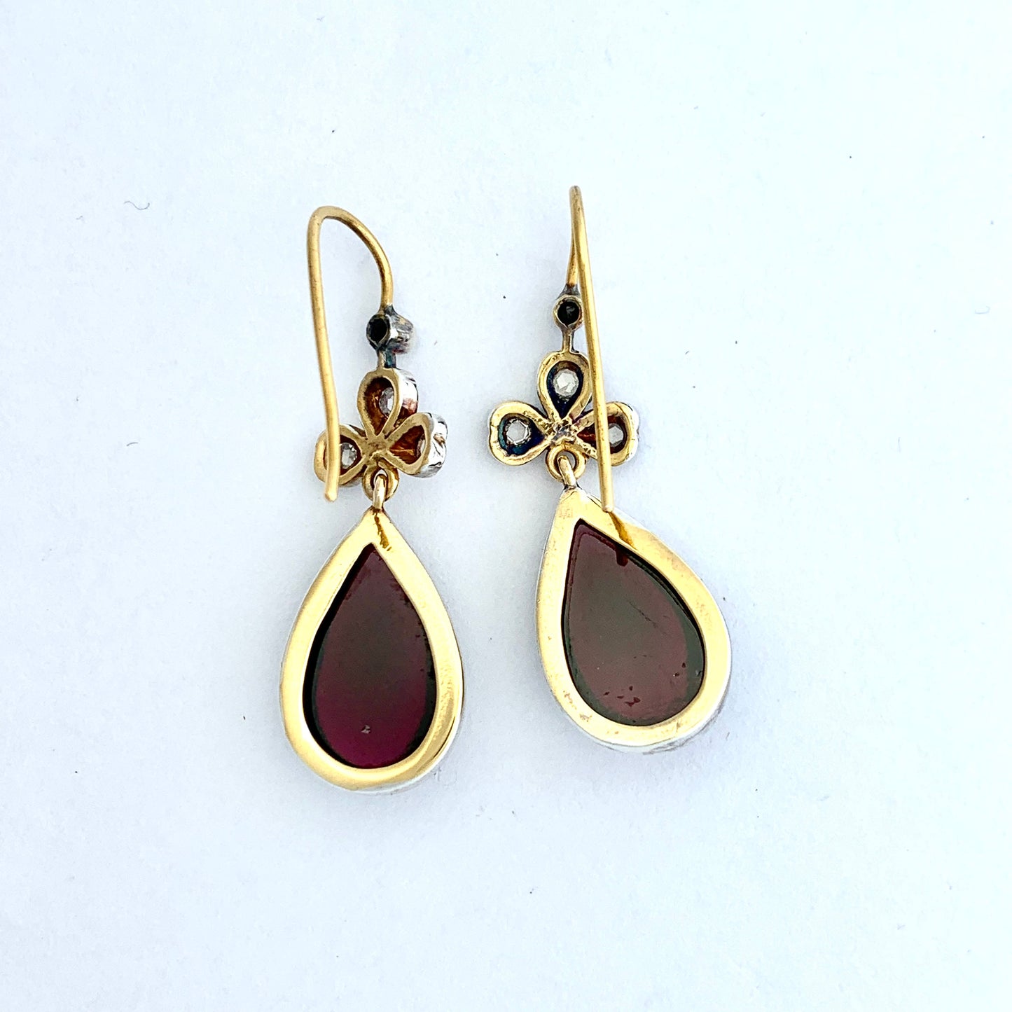 Victorian Style Rose Cut Diamond and Garnet Teardrop Earrings