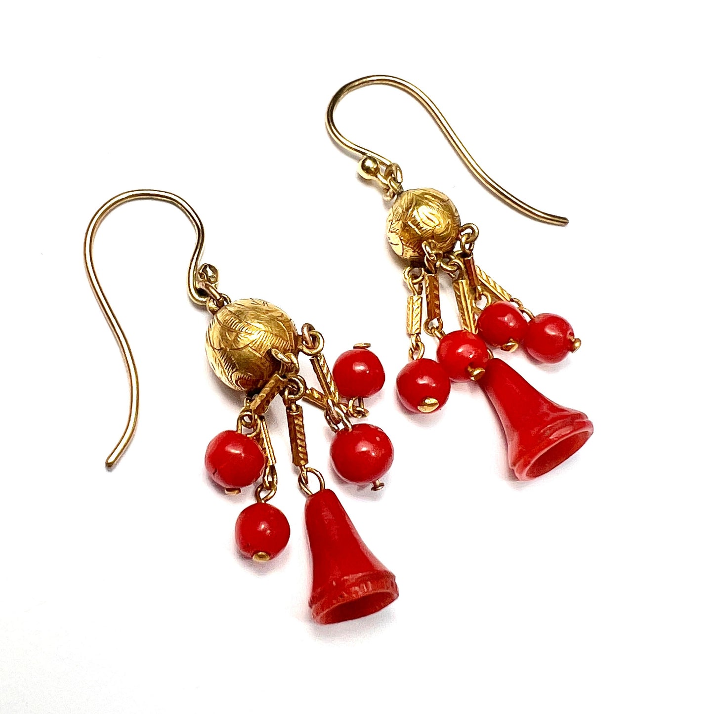 Victorian Coral Bell 15CT Gold Earrings