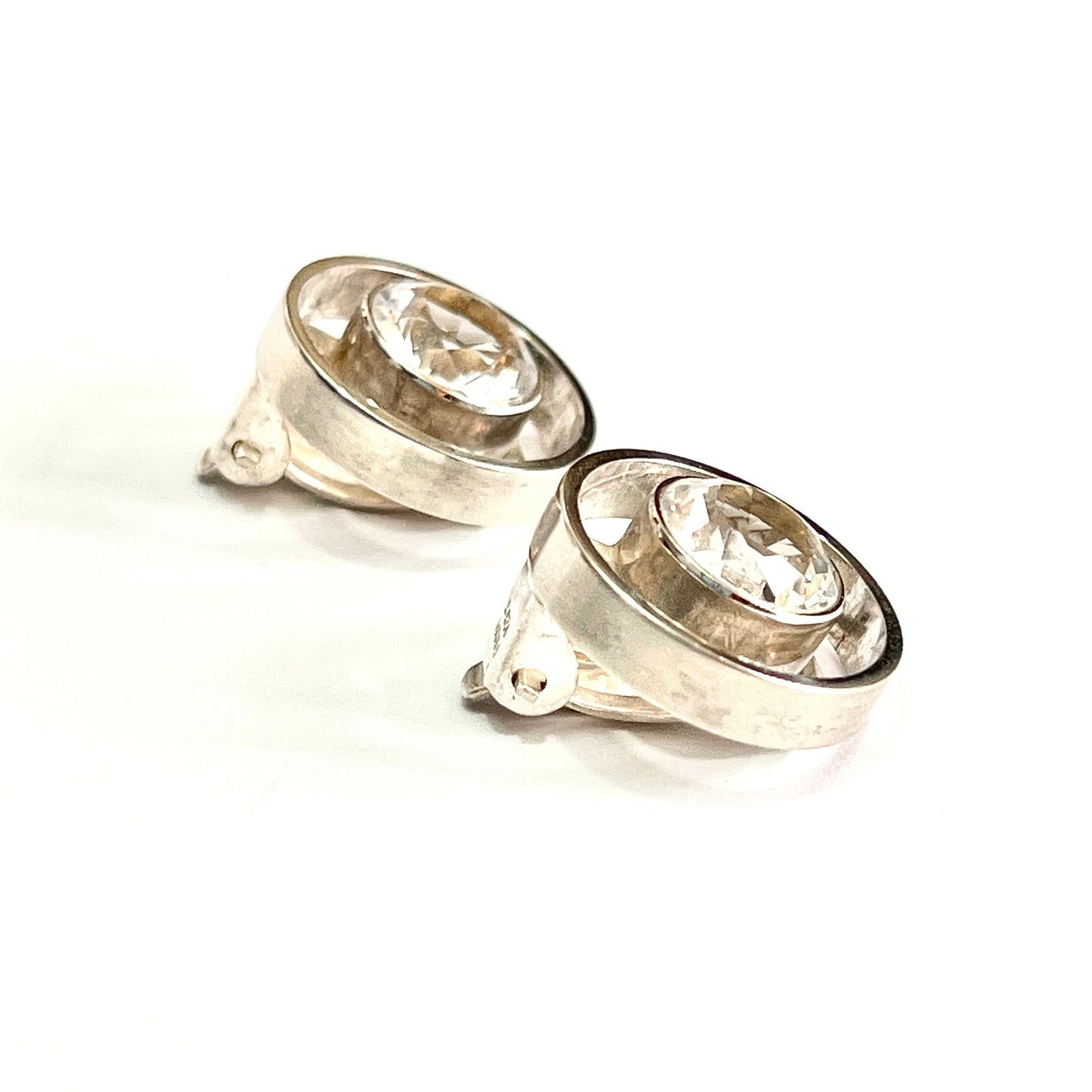 Vintage Silver and Rock Crystal Modernist Ear Clips by Niels Erik From
