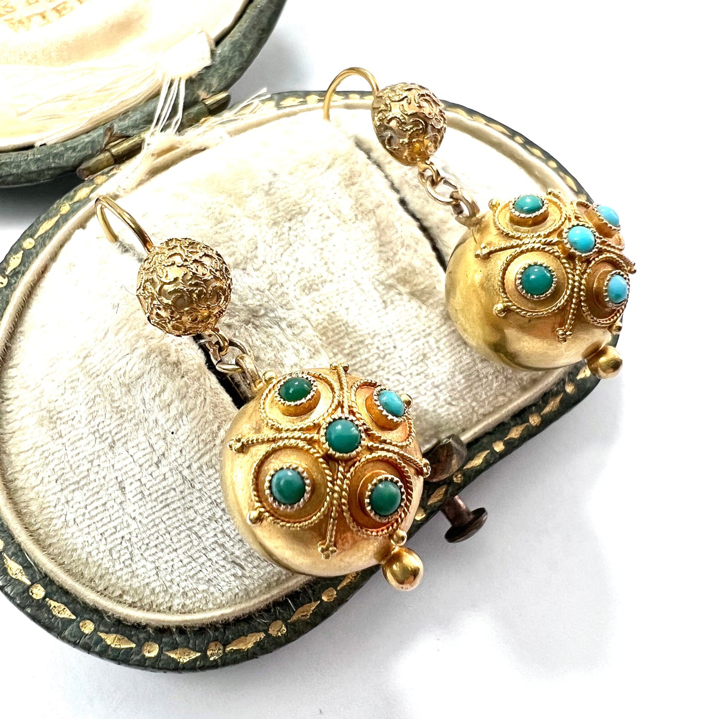 Victorian High Carat Gold Turquoise Orb Earrings