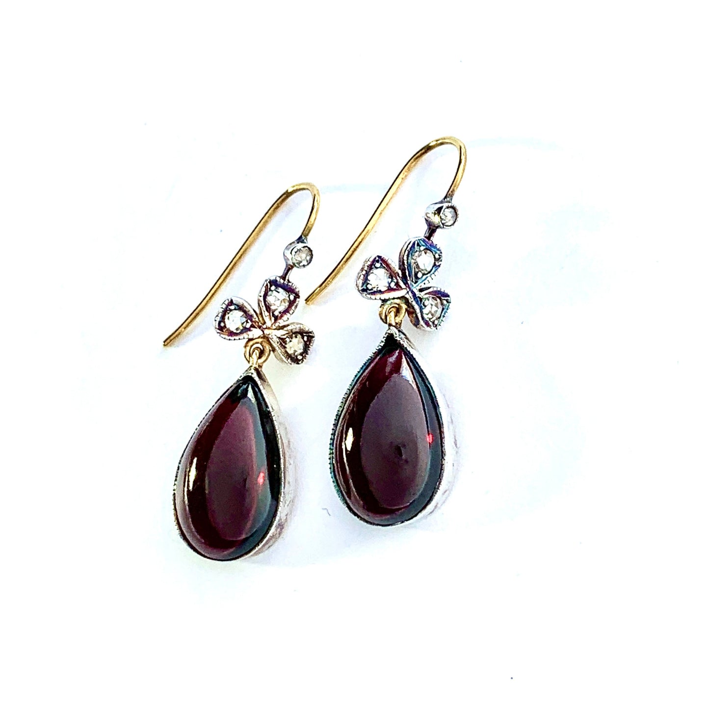 Victorian Style Rose Cut Diamond and Garnet Teardrop Earrings