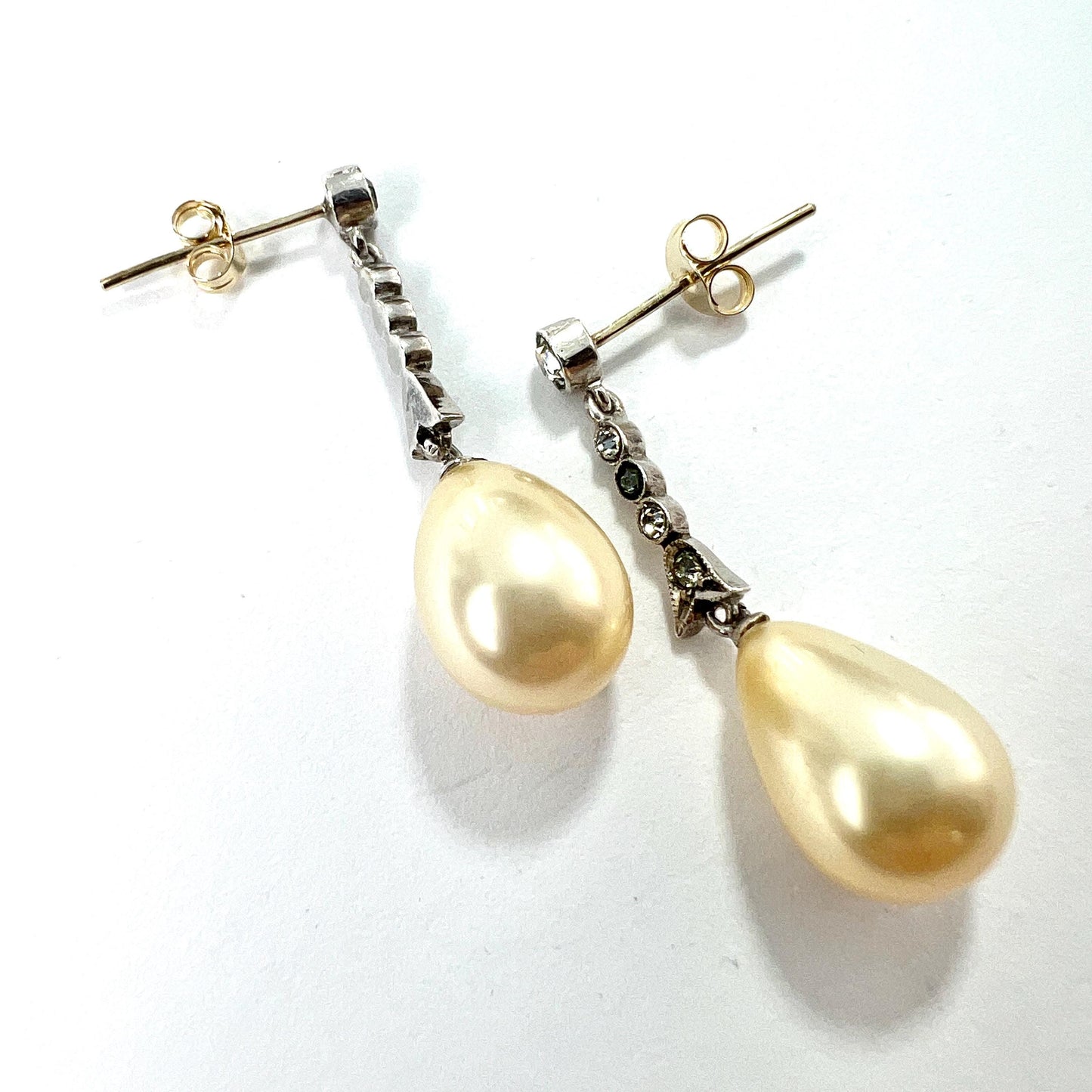 Edwardian Gold and Silver Faux Pearl Drop Earrings