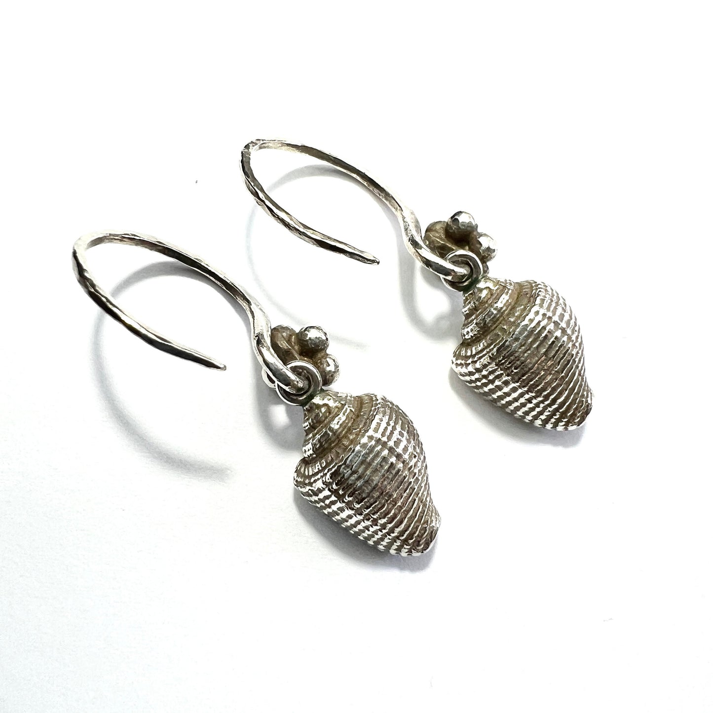 Vintage Heavy Silver Realistic Conch Shell Earrings
