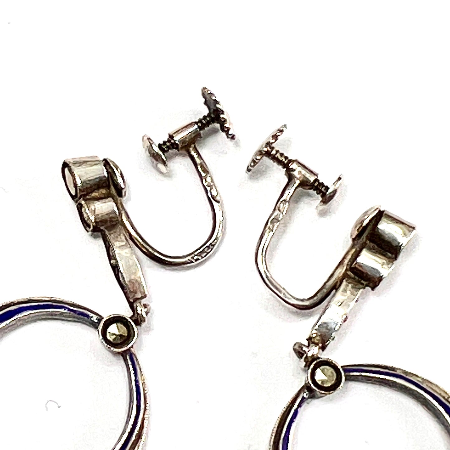 Vintage Art Deco Blue Enamel Marcasite Earrings
