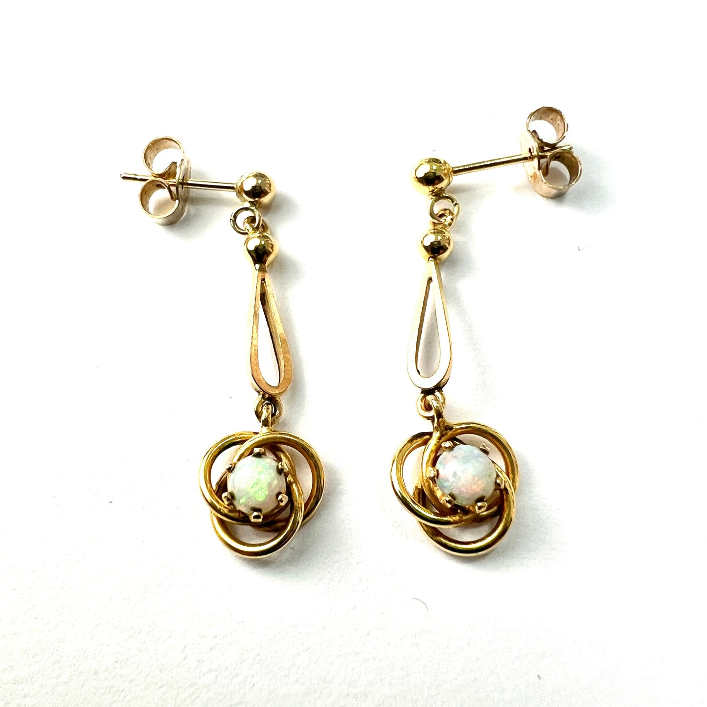Vintage 9CT Gold Knot Opal Teardrop Earrings