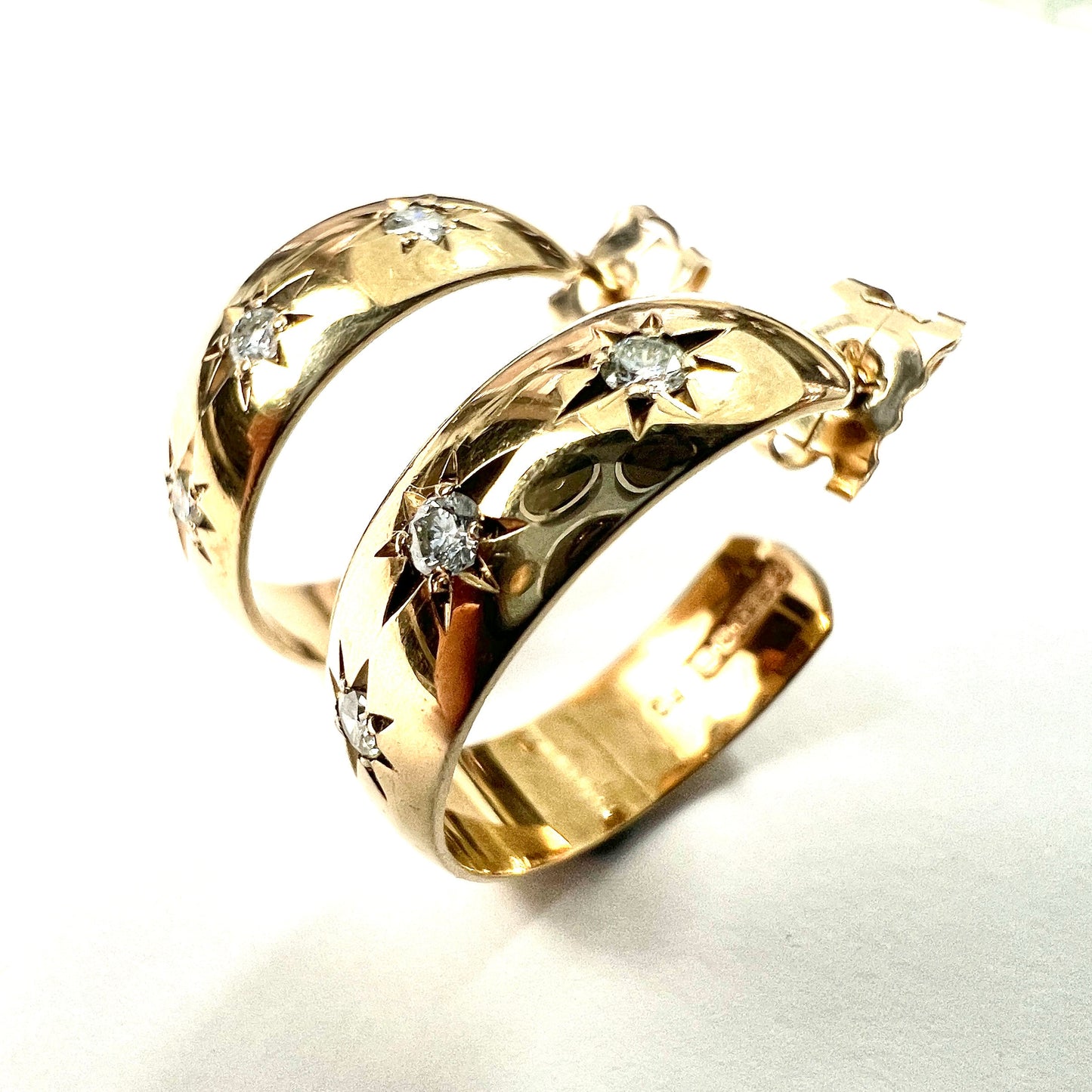 Rare Vintage Star-set Diamond 9CT Gold Hoop Earrings
