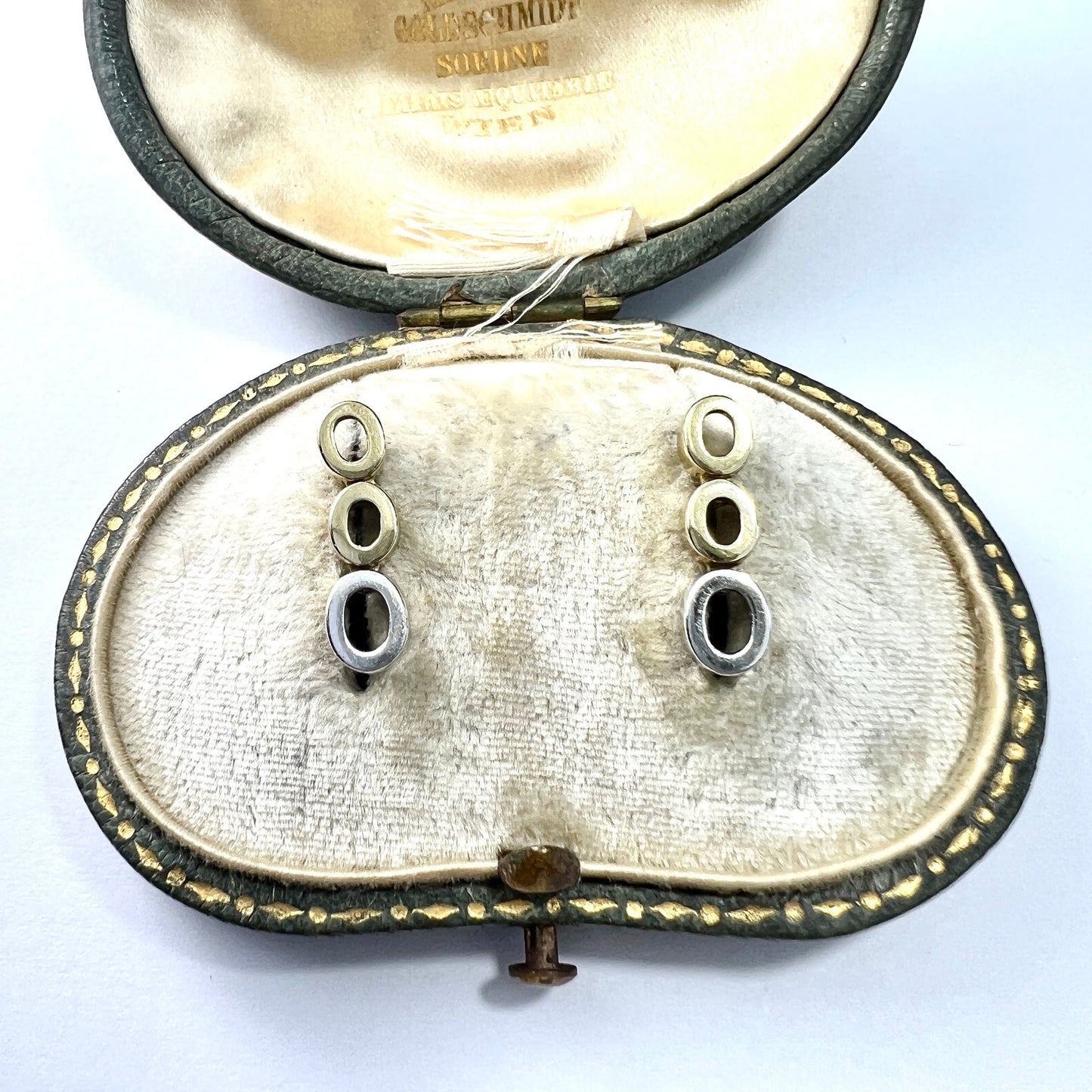 Vintage 9CT White and Yellow Gold Oval Trio Earrings