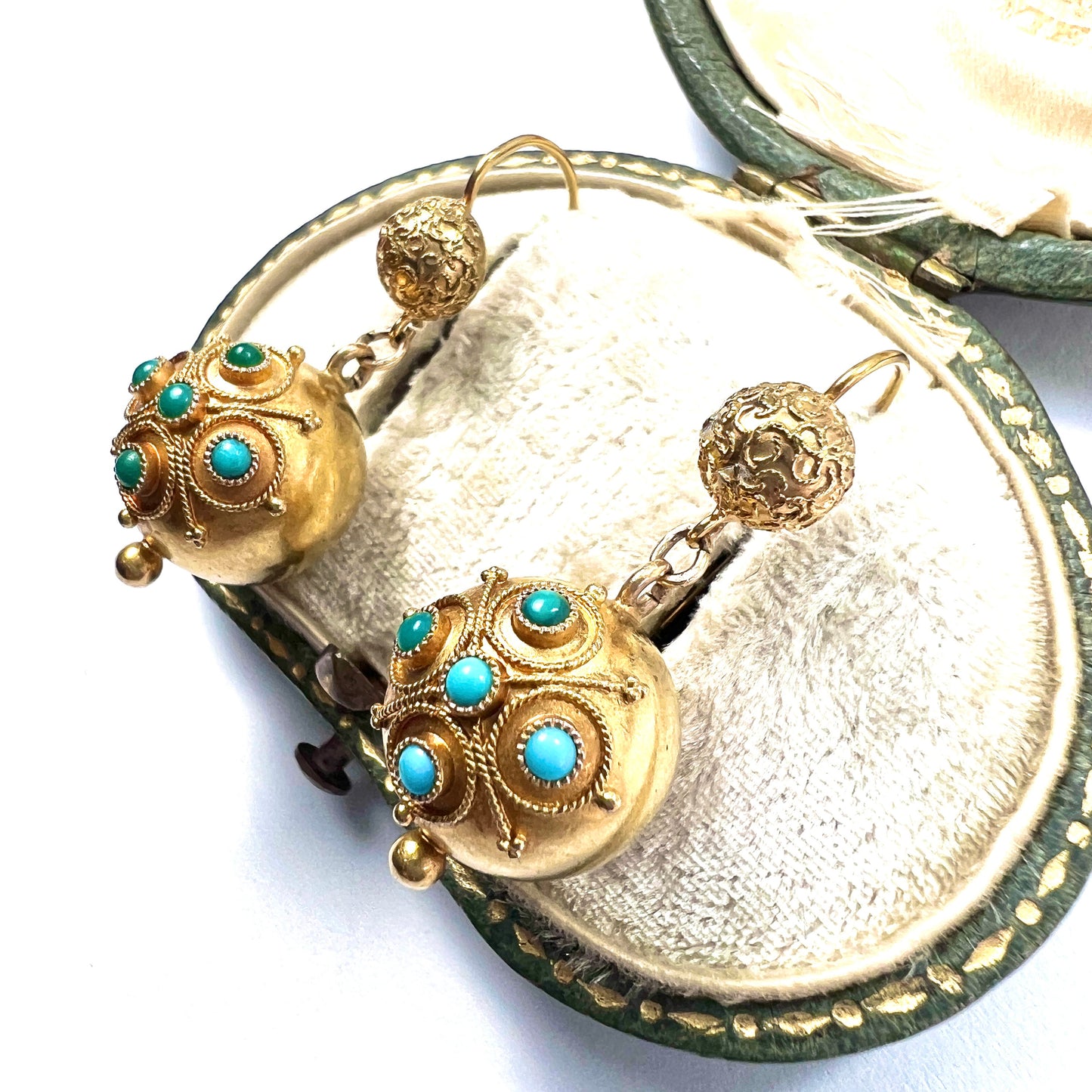 Victorian High Carat Gold Turquoise Orb Earrings