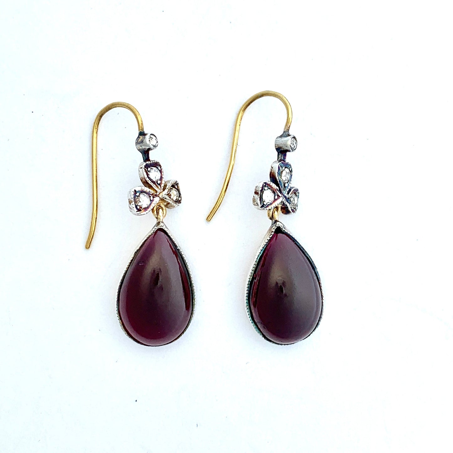 Victorian Style Rose Cut Diamond and Garnet Teardrop Earrings