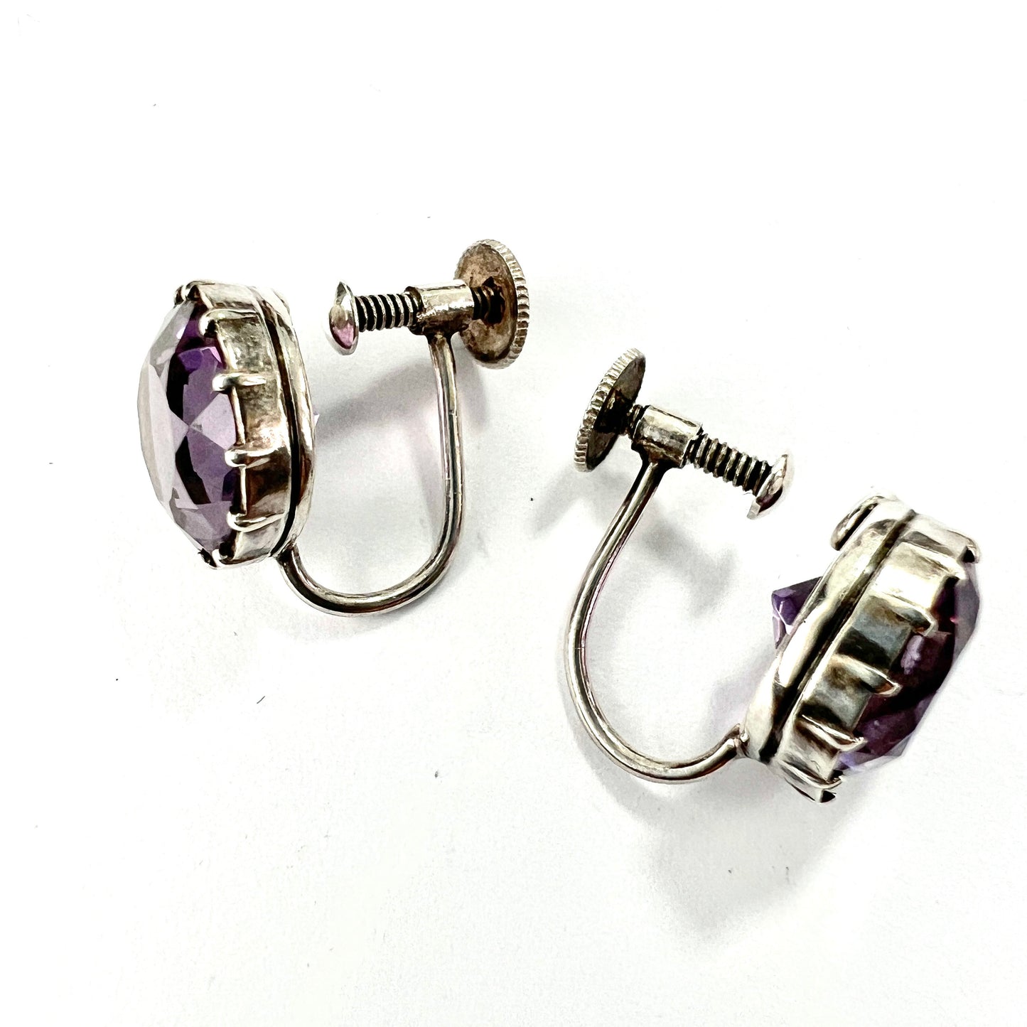 Antique Amethyst Silver Screwback Earrings