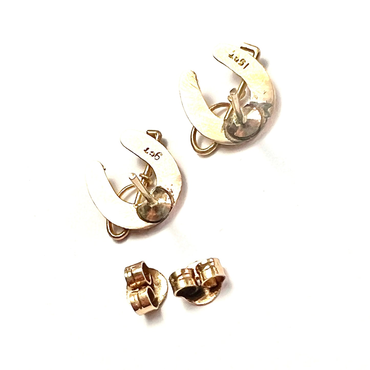 Victorian Lucky Horseshoe and Crop Solid Gold Stud Earrings