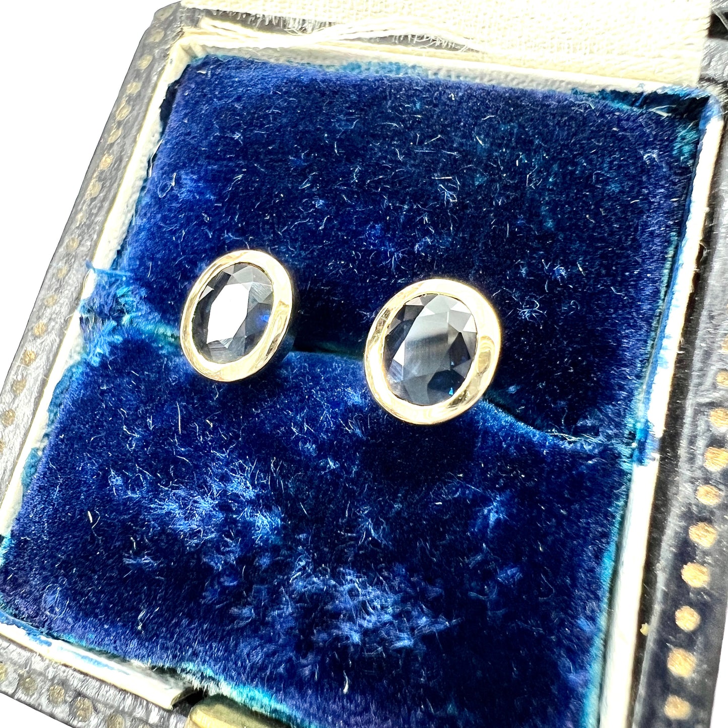 Vintage Sapphire 14CT Gold Oval Stud Earrings