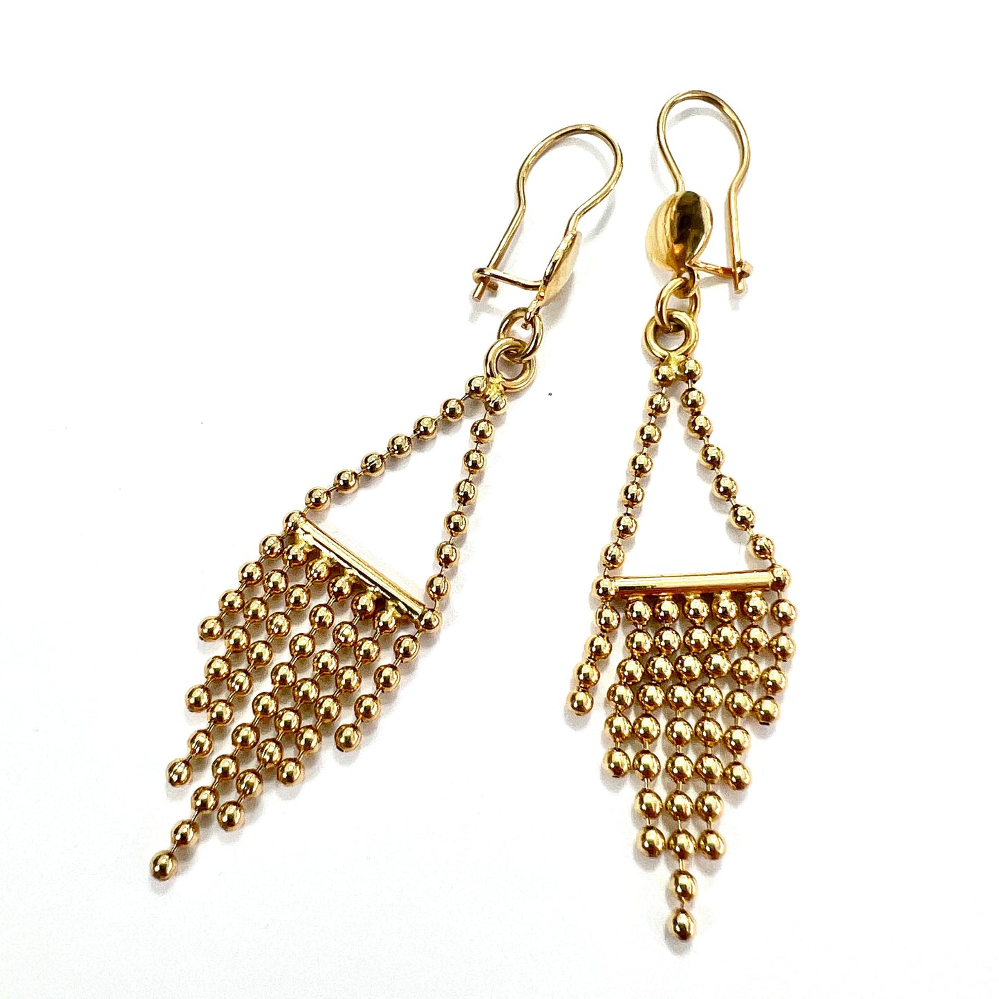 Vintage Solid 18CT Gold Modernist Fringe Drop Earrings
