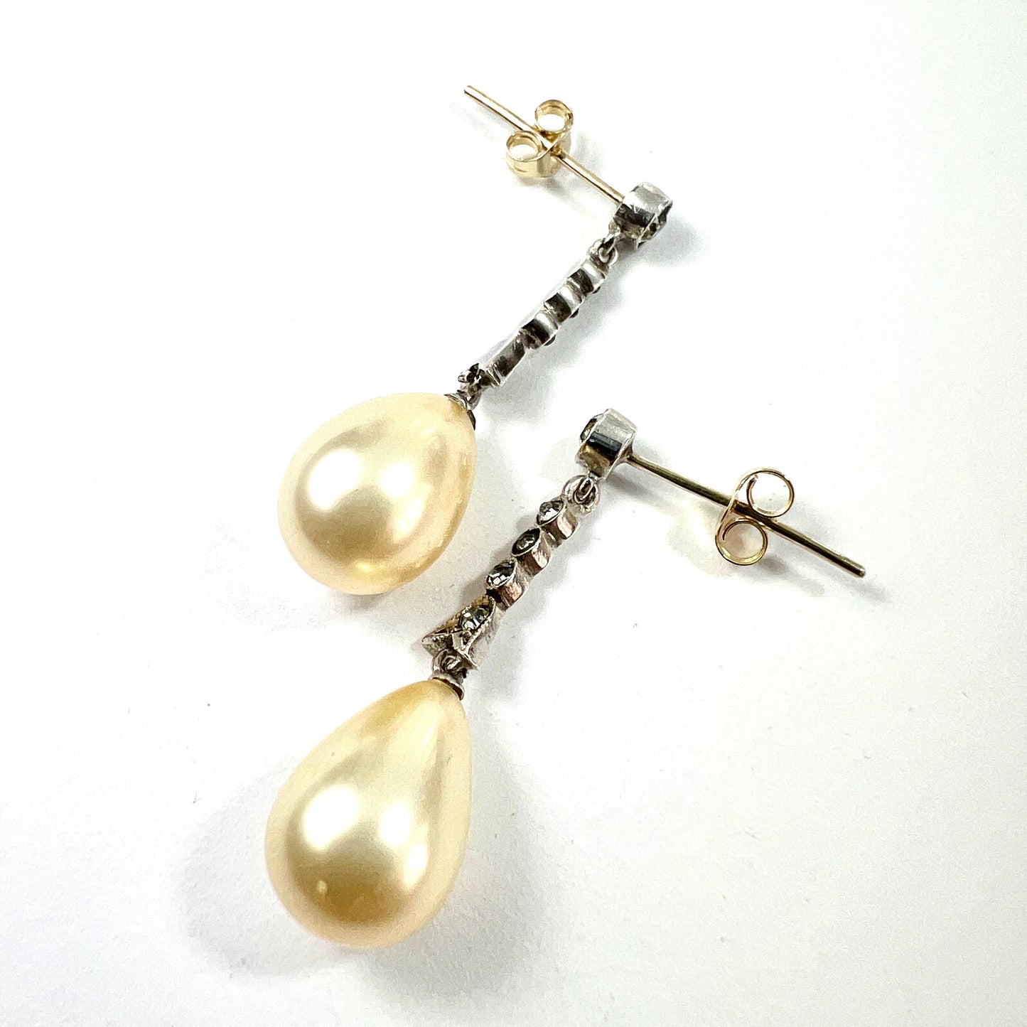 Edwardian Gold and Silver Faux Pearl Drop Earrings