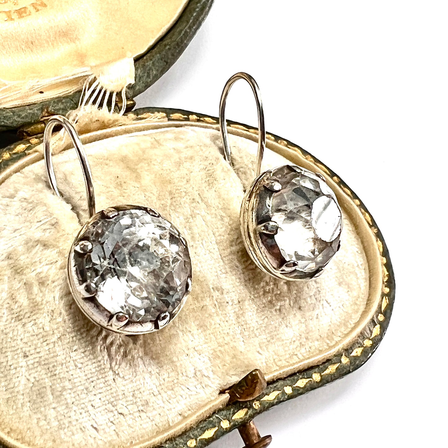 Large Georgian Silver Paste Solitaire Dormeuse Earrings
