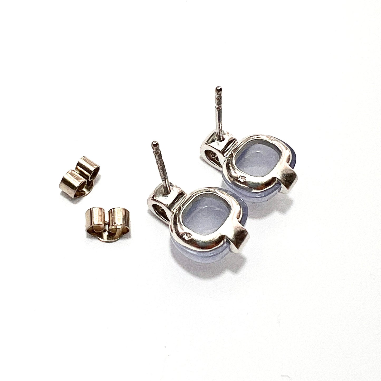 Vintage 18CT White Gold Diamond Chalcedony Earrings