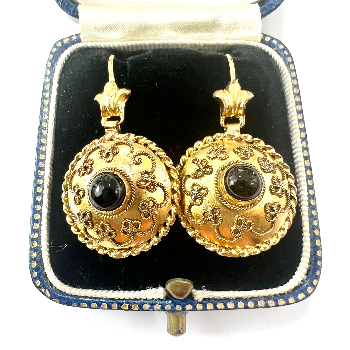 Victorian 15CT Gold Domed Banded Agate Earrings