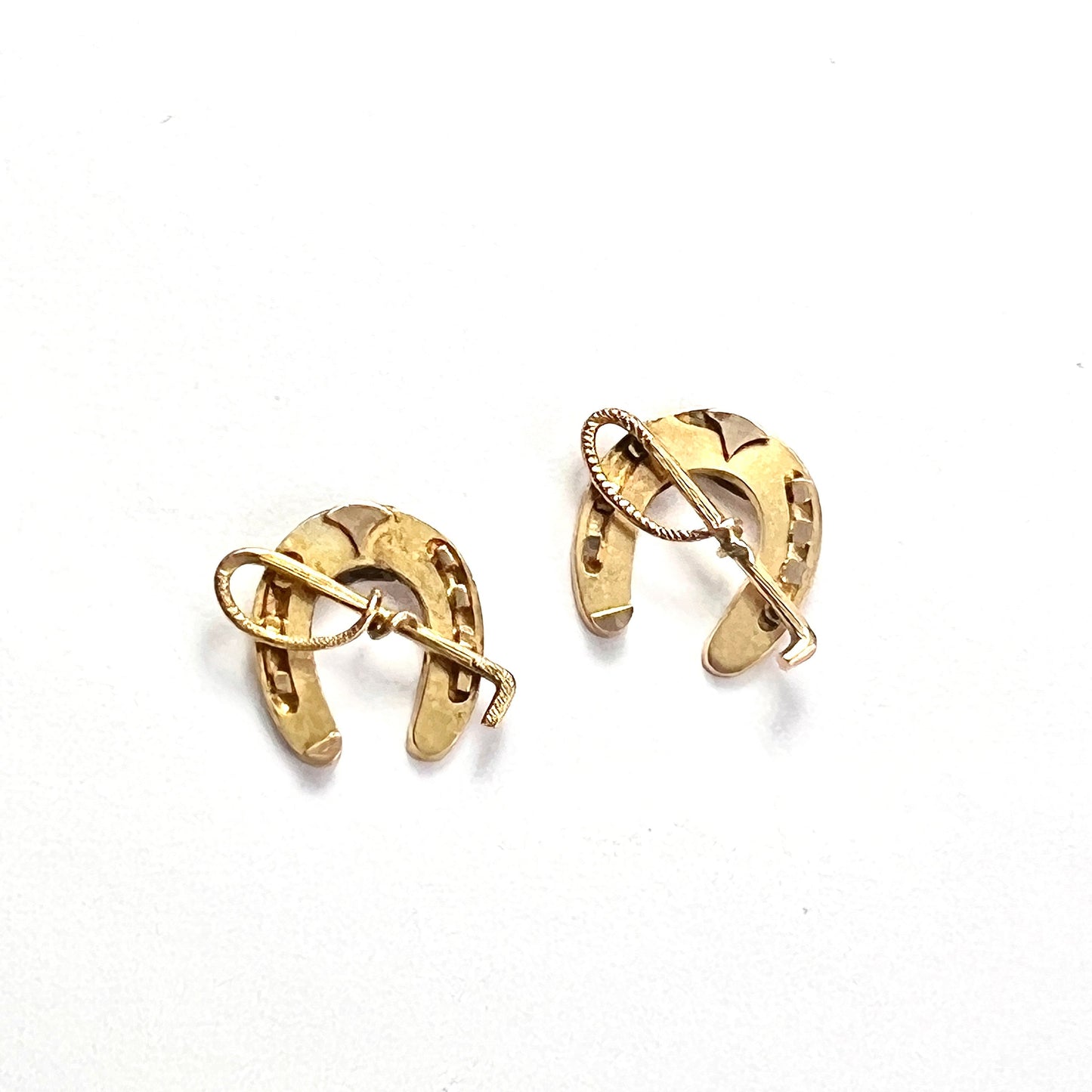 Victorian Lucky Horseshoe and Crop Solid Gold Stud Earrings
