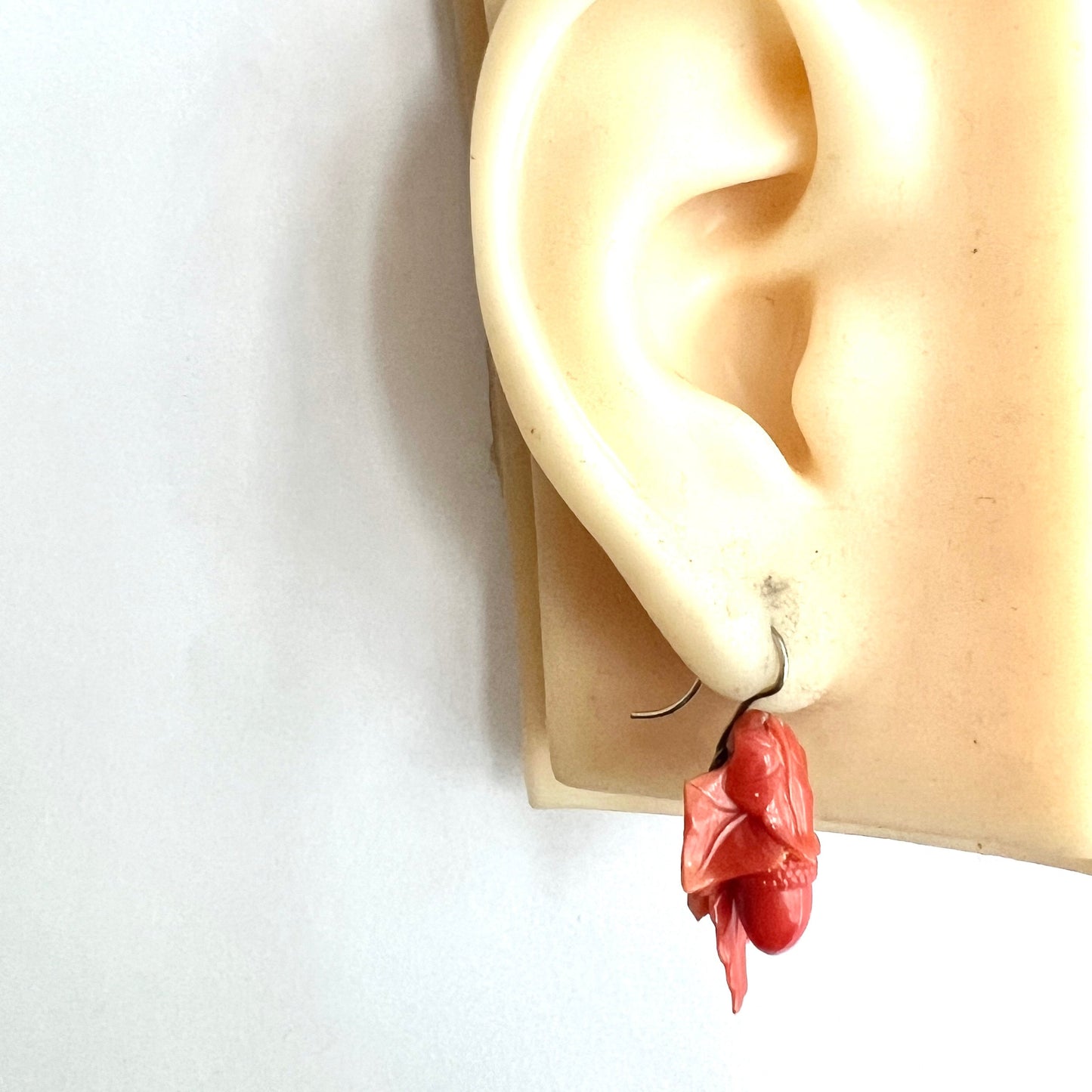Victorian Coral Celluloid Acorn Earrings