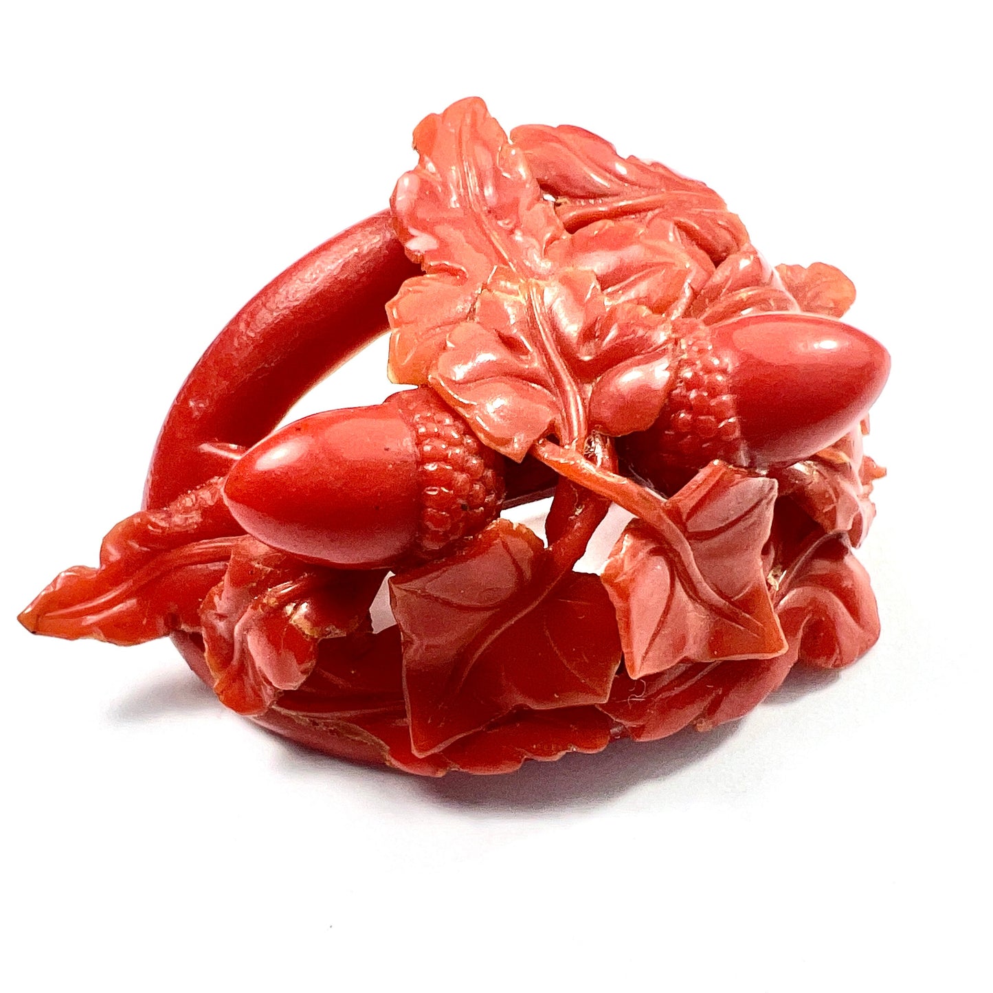 Victorian Coral Celluloid Acorn Earrings