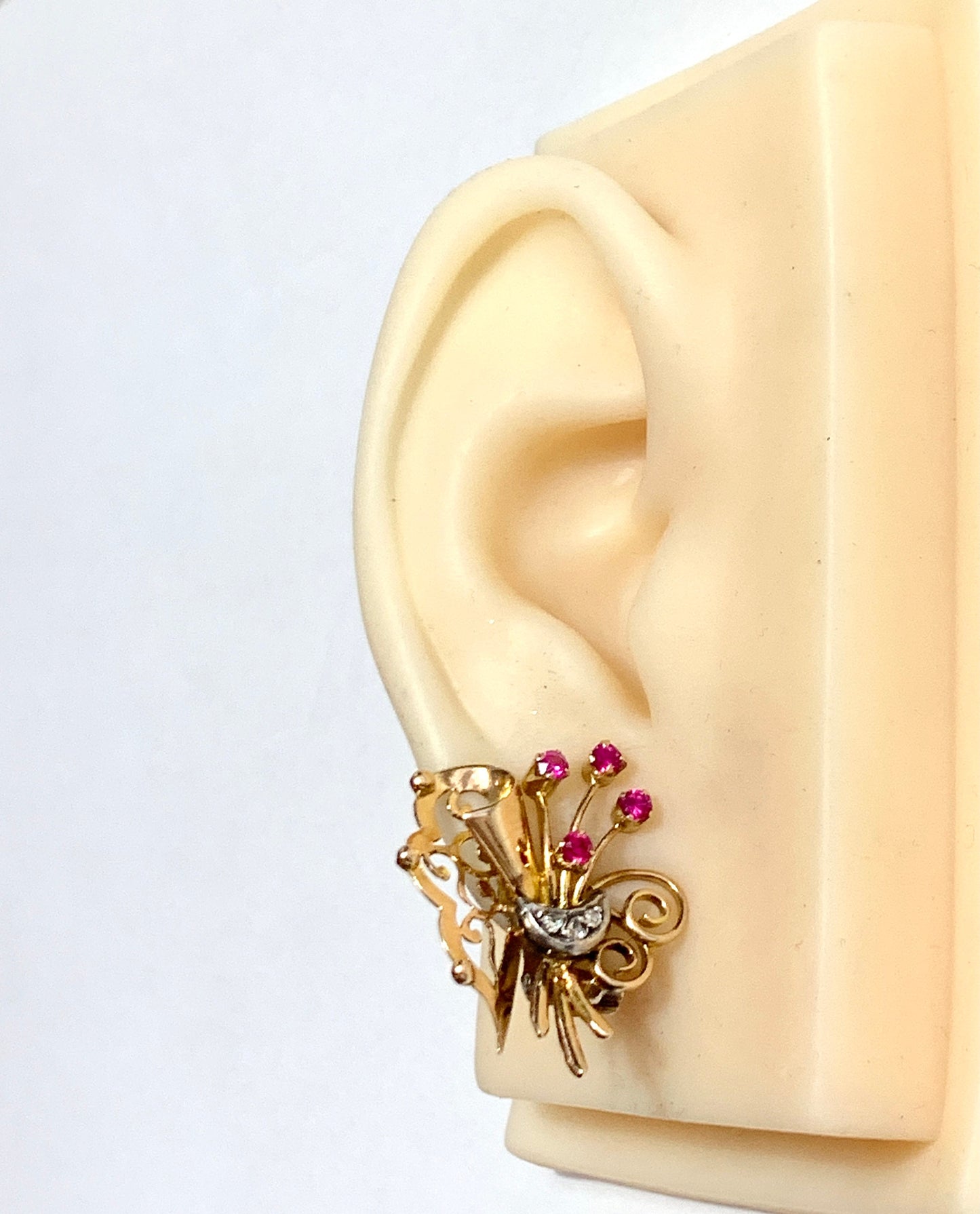 Vintage 18CT Gold Ruby and Diamond Ear Clips