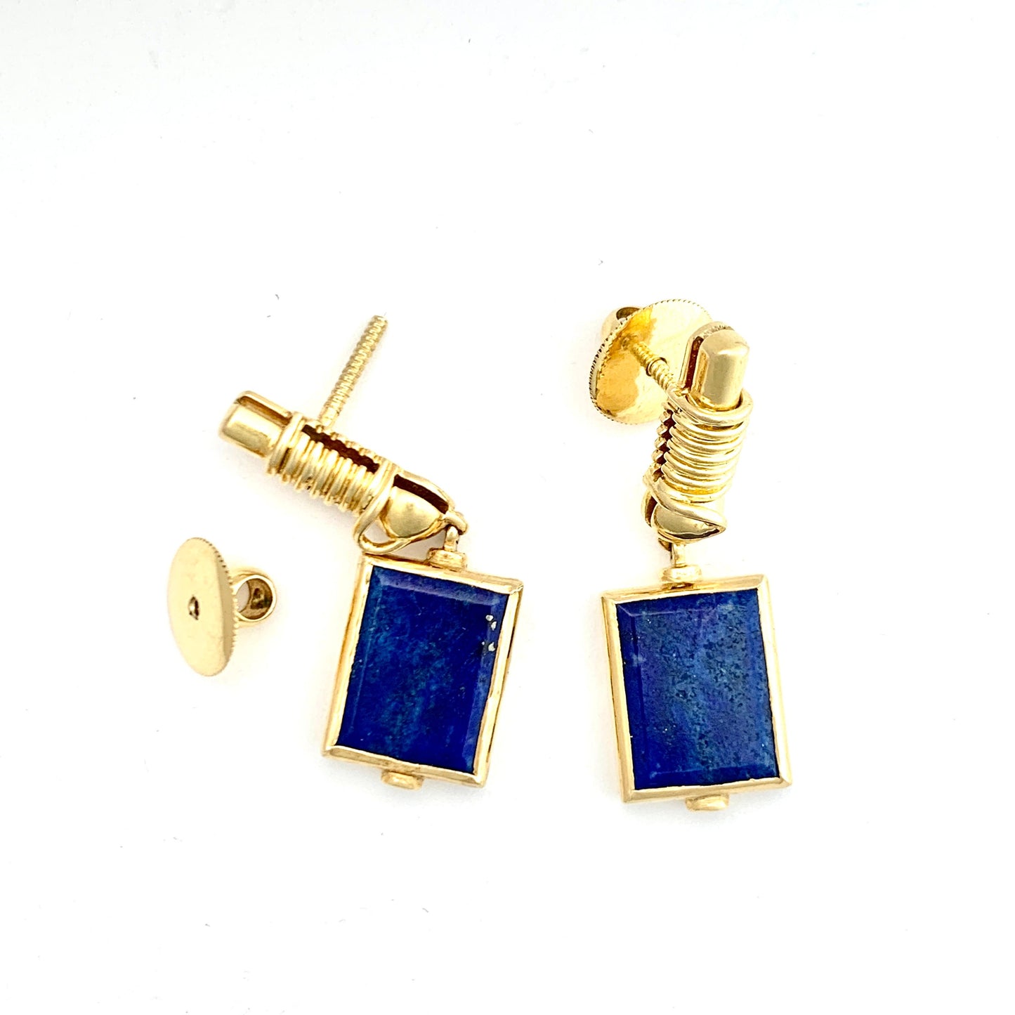 Rare Solid 18CT Gold Vintage Lapis Lazuli Earrings