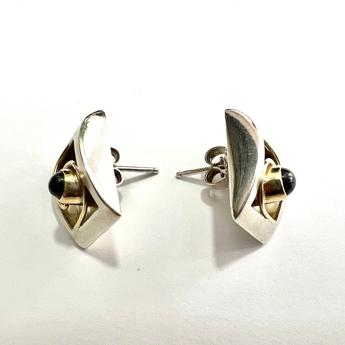 Vintage Gold and Silver Modernist Garnet Earrings