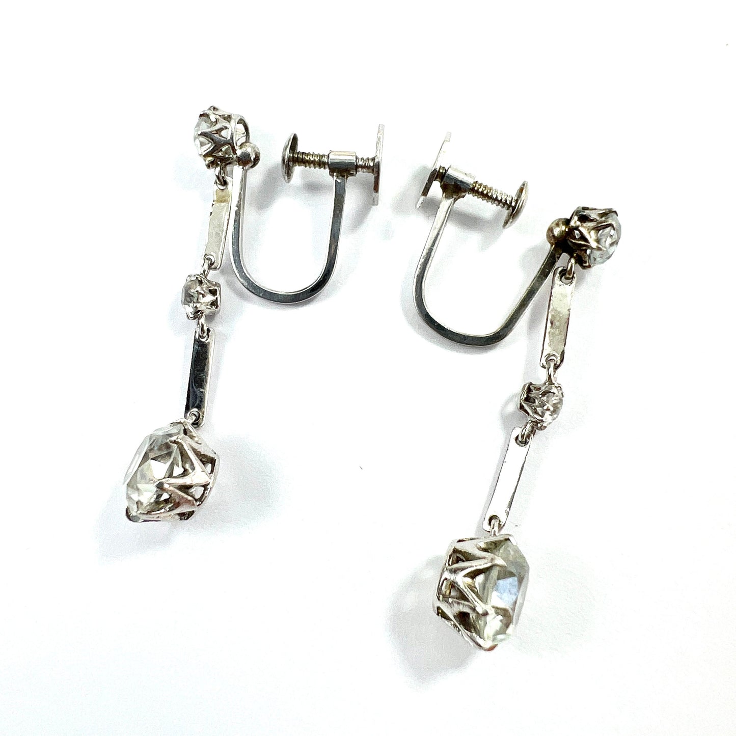 Art Deco Zircon 9CT White Gold Screwback Earrings