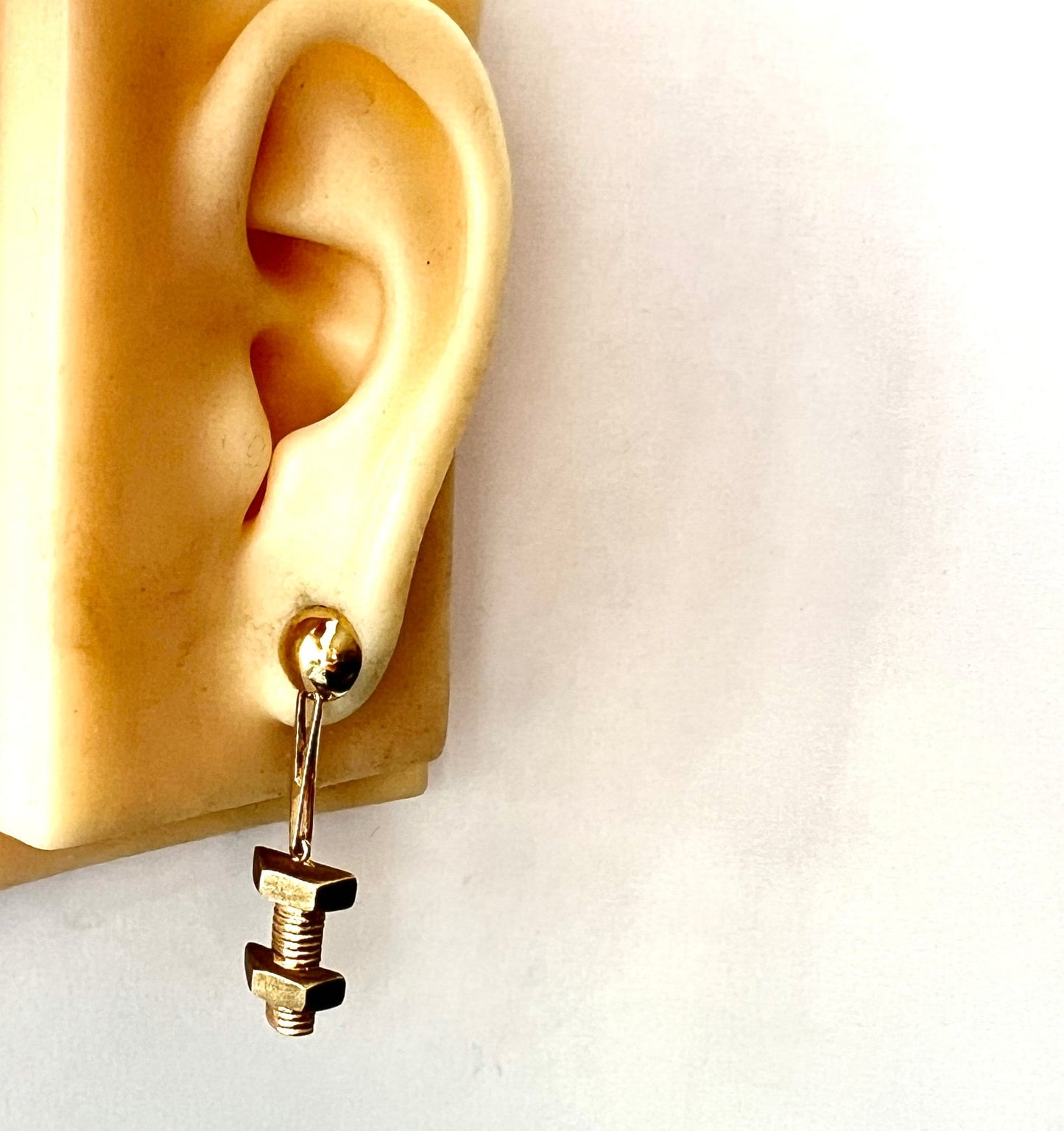 Vintage 9CT Gold Nut and Bolt Drop Earrings