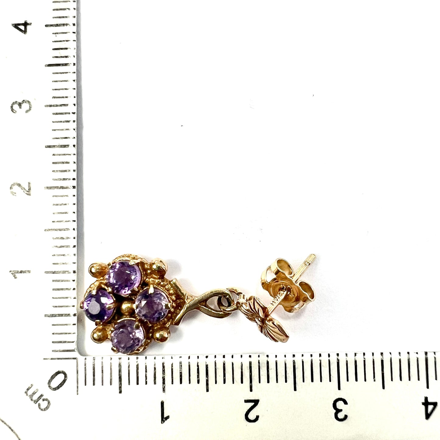 Vintage Amethyst 9CT Gold Flower Cluster Earrings