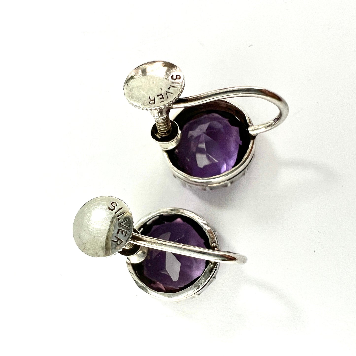 Antique Amethyst Silver Screwback Earrings
