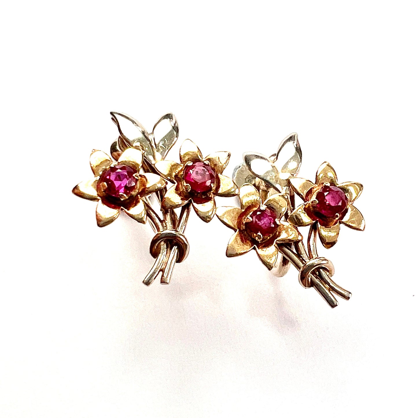 Vintage 9CT Gold Ruby Flower Earrings by Cropp & Farr