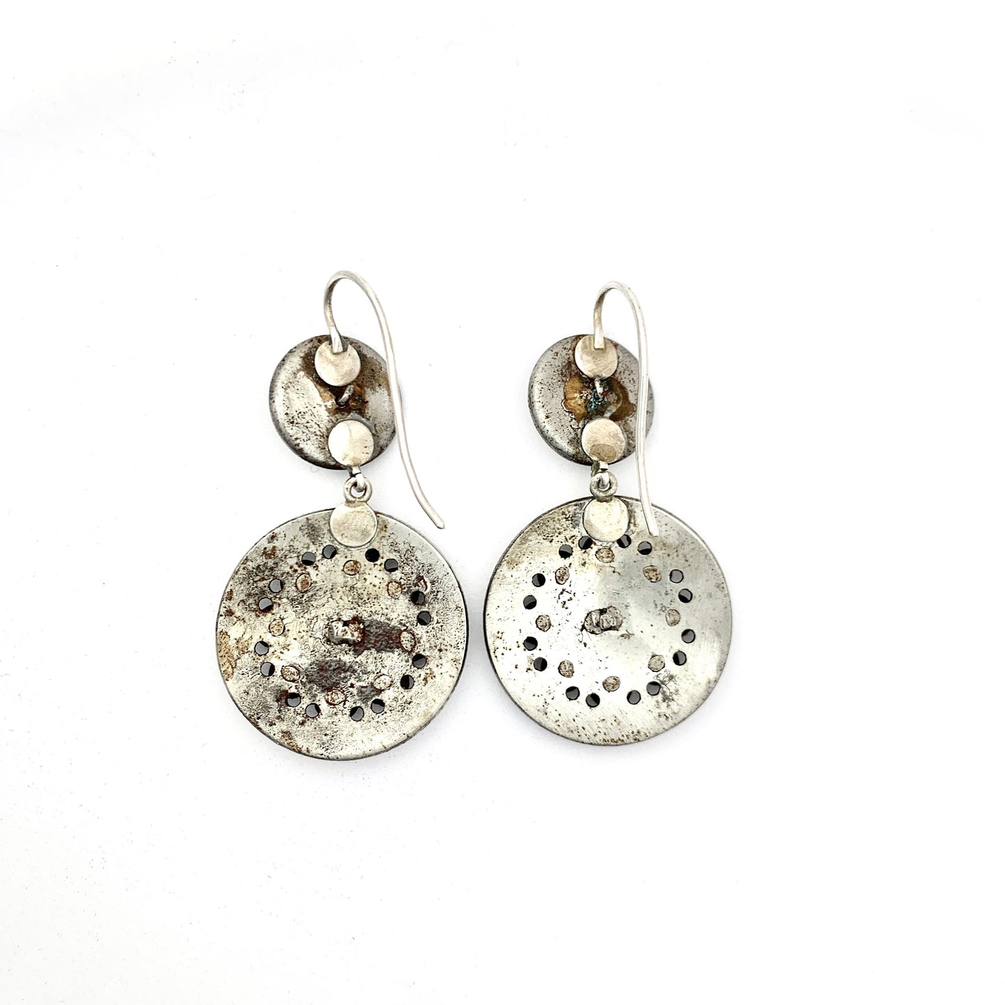 Large Antique Georgian Earrings in Cut Steel, Sterling Silver