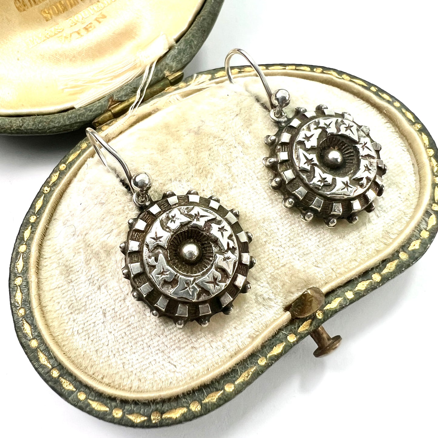 Victorian Aesthetic Period Silver Ivy Leaf Earrings