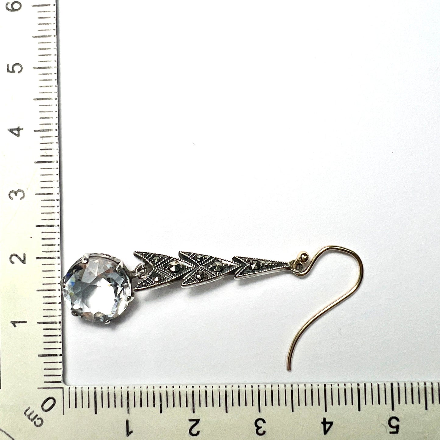 Vintage Art Deco 9CT Gold and Silver Zircon Marcasite Earrings