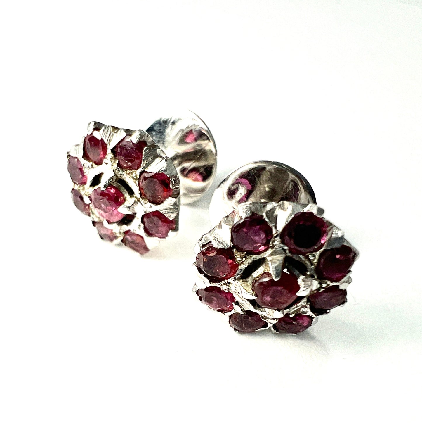 Vintage 18CT White Gold Ruby Cluster Stud Earrings